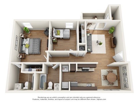Floor plan for 2 beds, 2 baths, 876 sqft